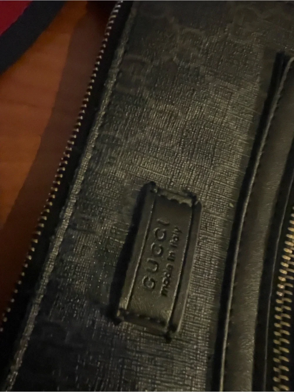 Gucci Navy Monogram Messenger Bag with Red-Blue Web Strap
